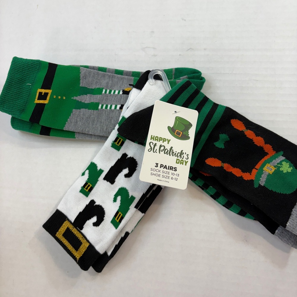 St Patricks Day Crew Socks Women One Size Green New‎ 3 Pack Leprechaun Boots